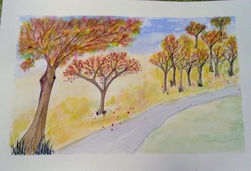 Lynne, Colours of autumn, watercolour & pen.